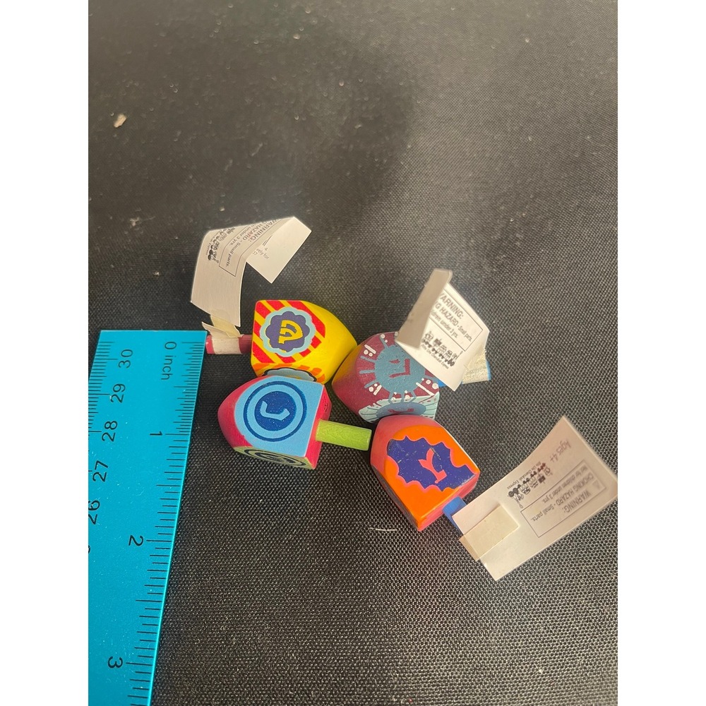 Set of 4 Chanukah Express Dreidel Set Blue Orange Yellow Pink Rite Lite